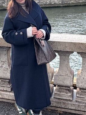 Wool long Navy Long Coat